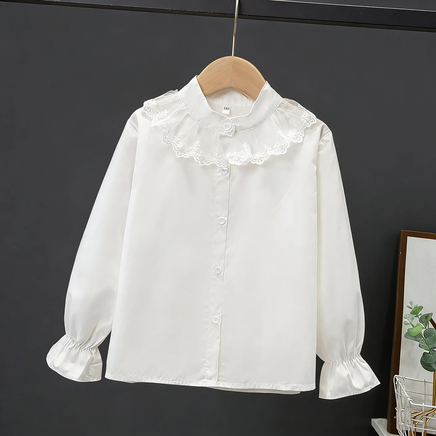 Foreign Trade Girls White Shirt Spring Clothing New Childrens Spring and Autumn Season Pure Cotton White Long Sleeved Shirt Top