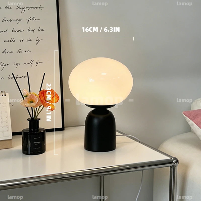 Glass Soft‑Aura Horizontal‑Ovoid Bell‑Shaped Base Table Lamp Farm‑House Casual 3 Tone Gentle Glow Nightstand Shelf Decor