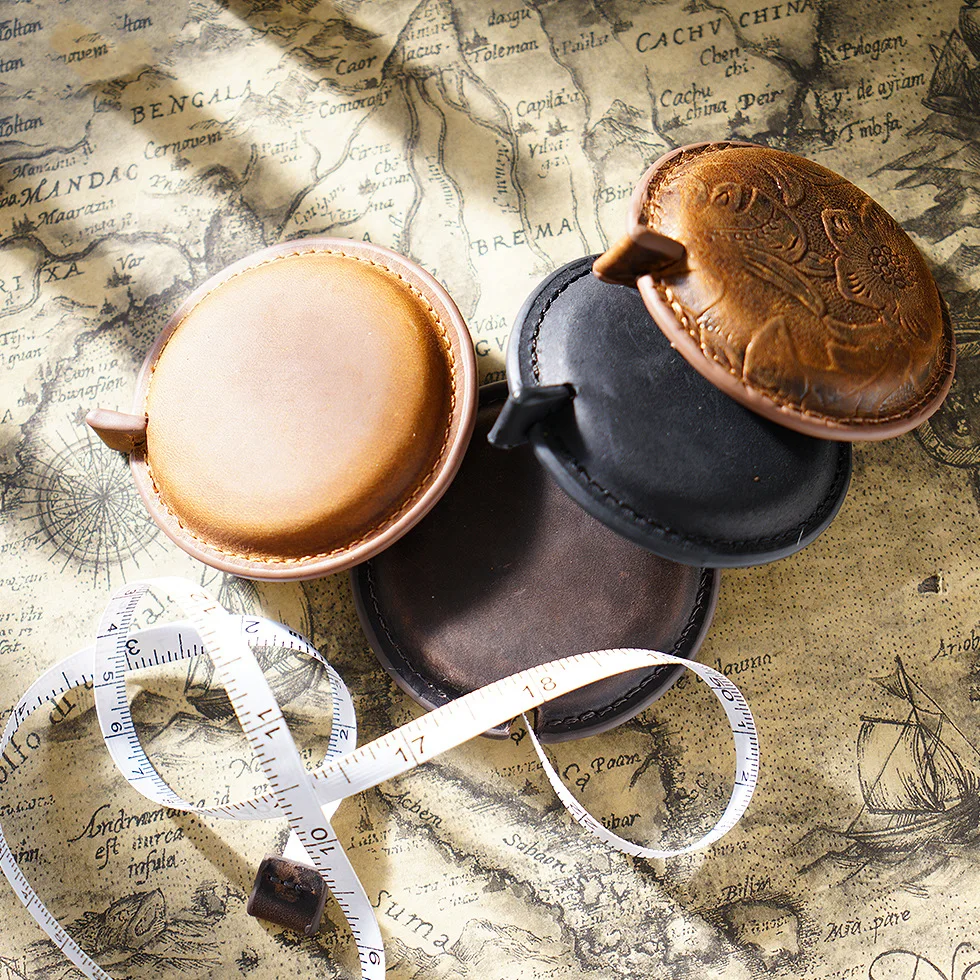 Leather hand mini tape measure head layer cowhide puller vintage measuring clothes puller Leather pendent tape measure