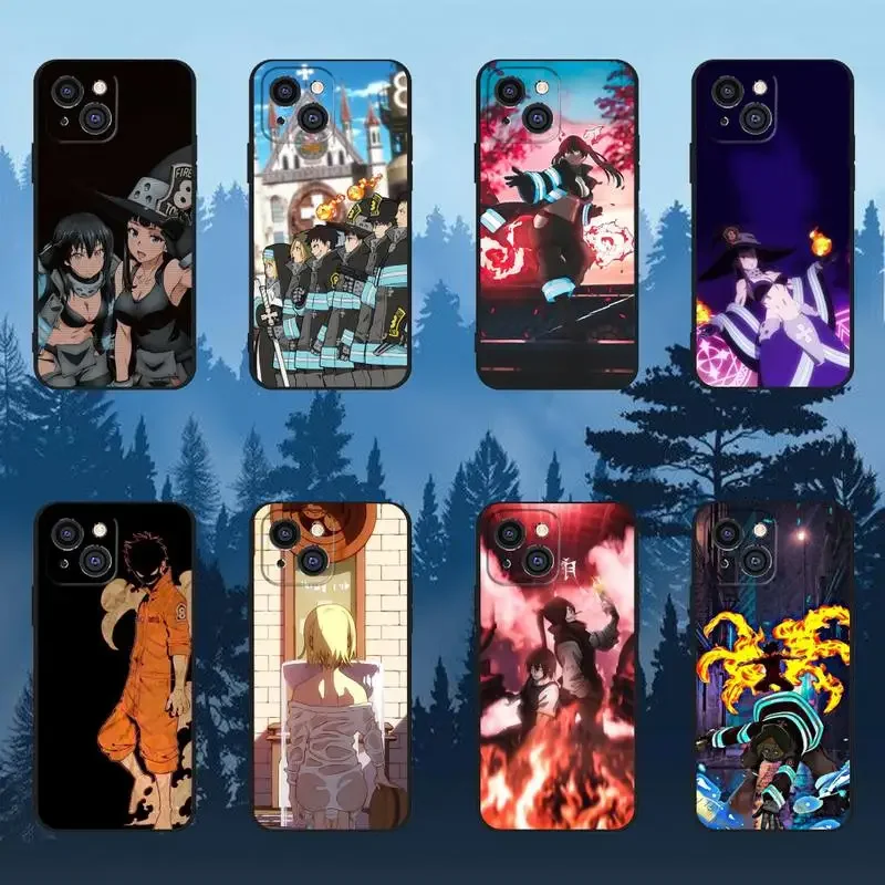 Fire force Anime Cute Girl Phone Case For iPhone 11 12 Mini 13 14 15 PRO XS MAX X XR 6 7 8 Plus Black Shell