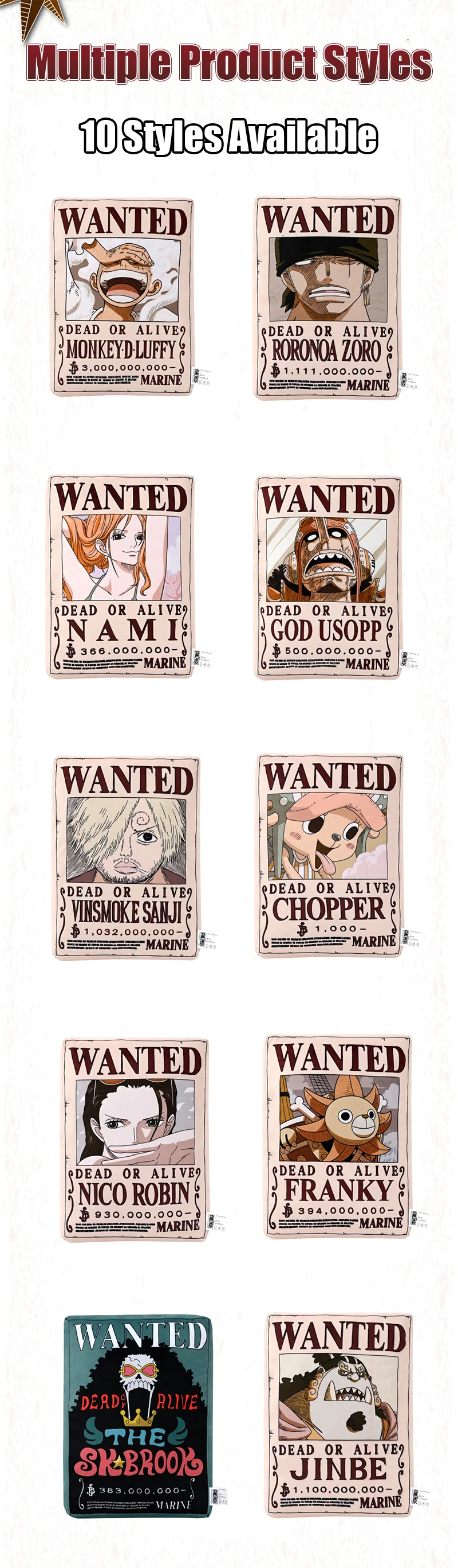 1 Stück Offizielles One Piece Wanted Poster Kissen, Doppelseitiges Anime-Dekokissen für Zuhause, Sofa, Büro, Schlafzimmer, Sammlerstück, Geschenk. – Detail 7