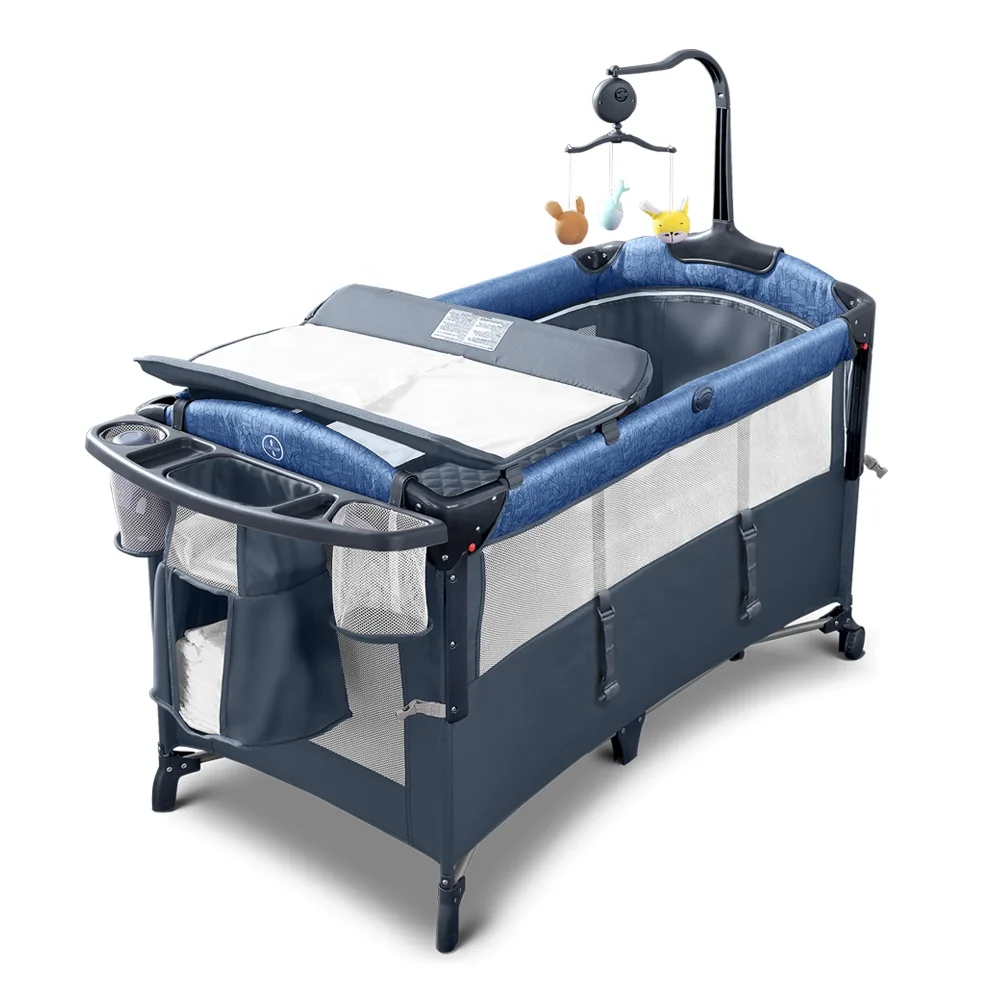 Berceau mobile multifonctionnel avec table à langer, lit de jeu de voyage pliable, roues, produits pour bébé, fabricant en stock