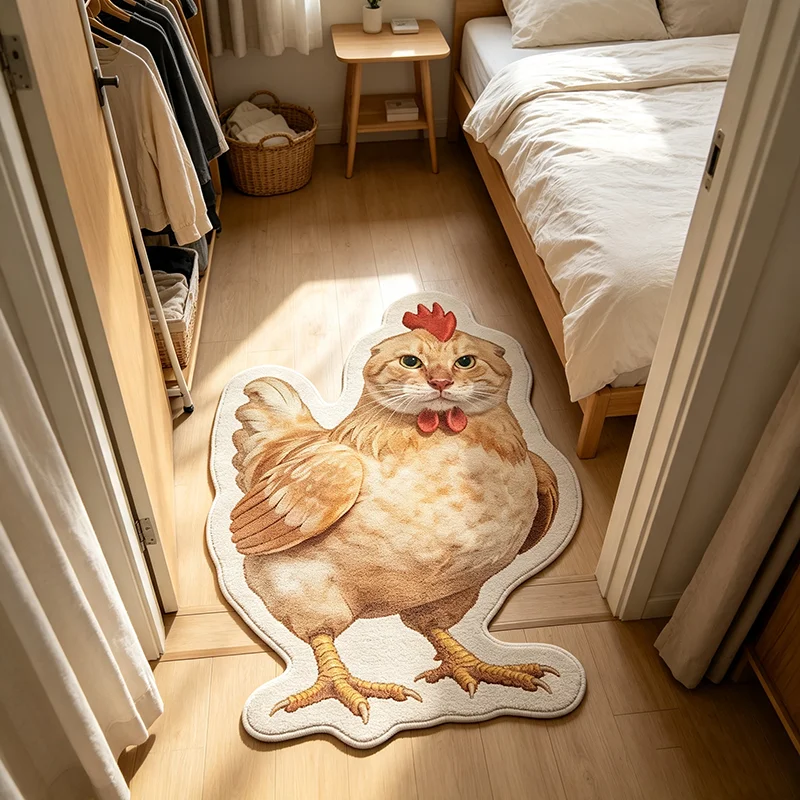 Funny Chicken‑Cat Hybrid Shaped Rug Fun Creative Home Decor Carpet for Living Room Bedroom Plush Floor Mat Entrance Door Mats