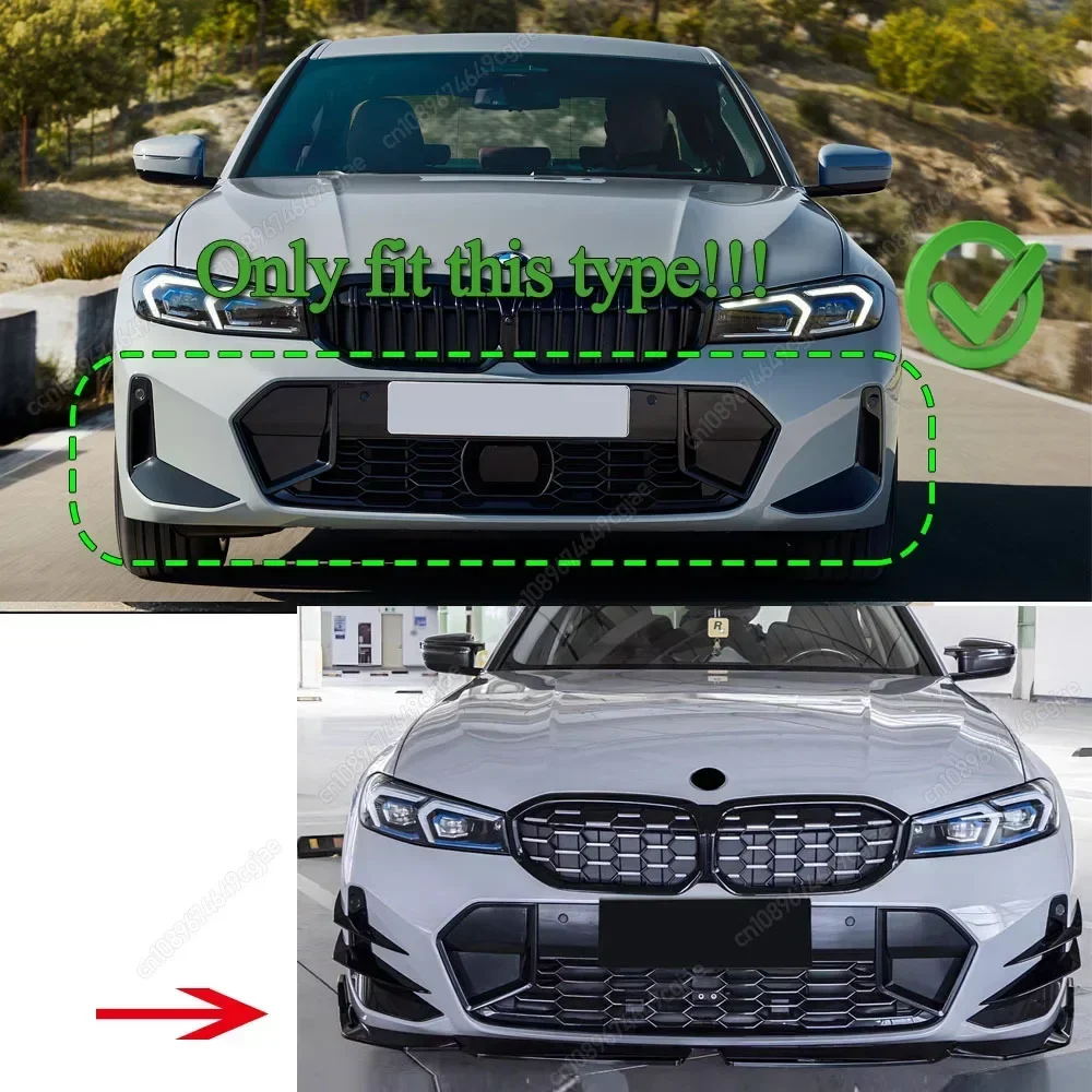 For BMW G20 G21 M-Sport 318i 320i 330i M340i 2022-2024+ LCI Front Bumper Splitter Lip Spoiler Diffuser & Canards Trim Sticker