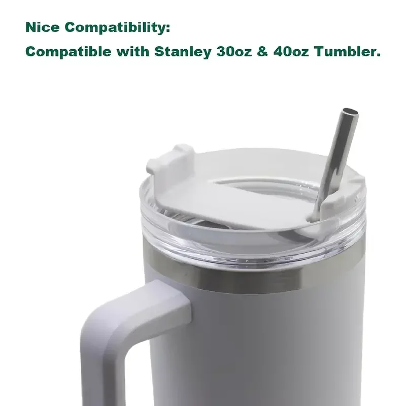 6pcs, Extra Long Metal Replacement Straws For Stanley 40oz Adventure Travel Tumbler, 12\'\'x 8 MM Stainless Steel Drinking Straws