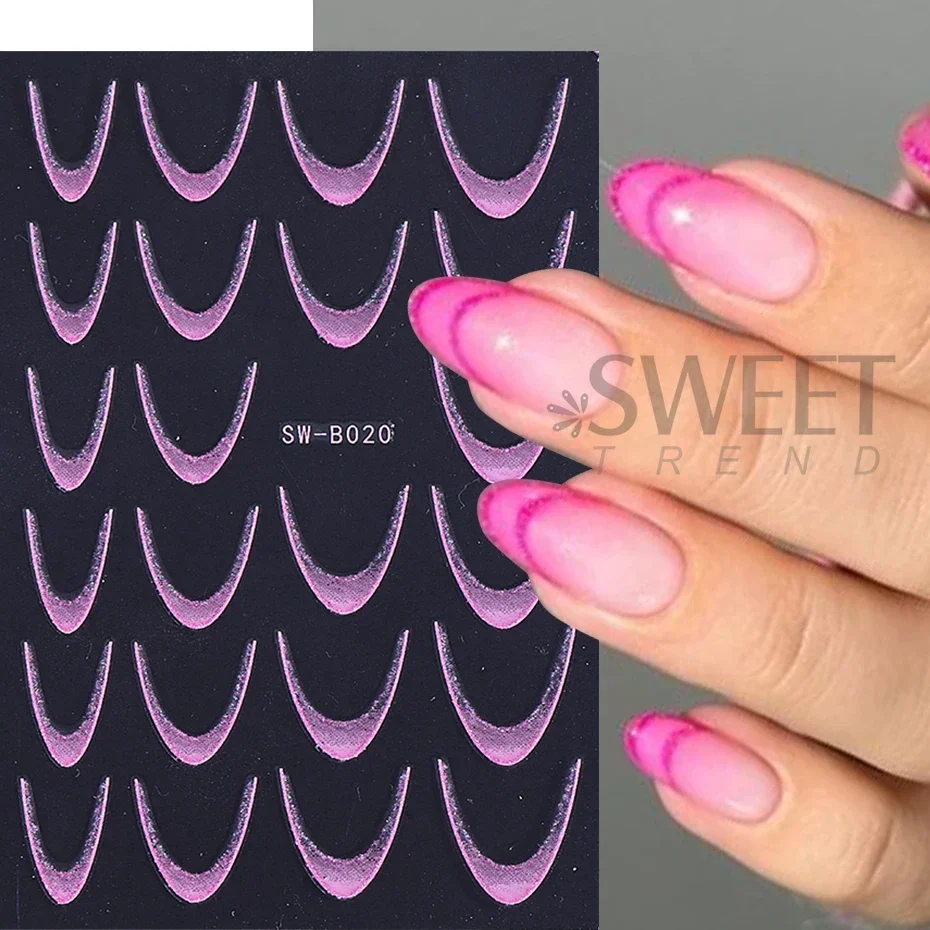 Glitter Gradient French Line สติ๊กเกอร์เล็บ 3D Self-Adhesive Decals ออกแบบเล็บเคล็ดลับคู่มือสําหรับ DIY ตกแต่งเล็บเครื่องมือ