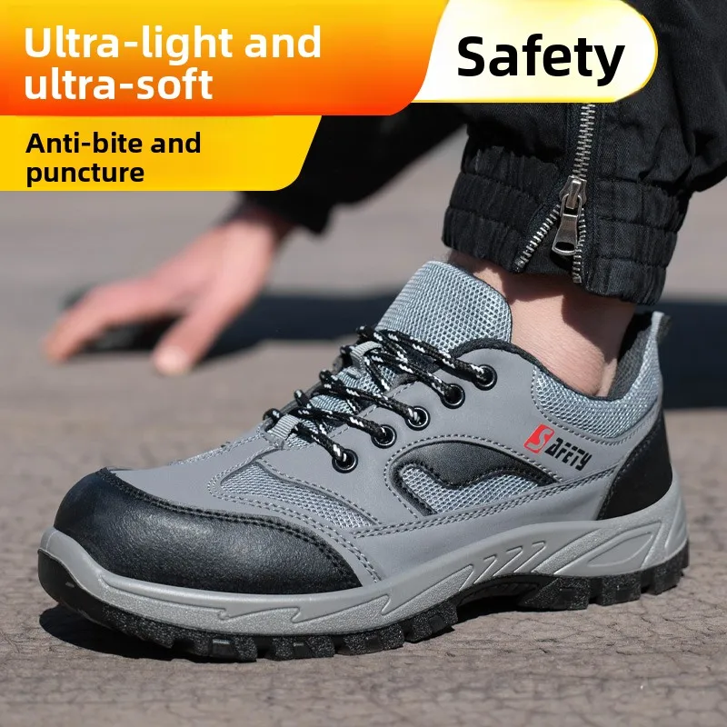 Men's Safety Work Shoes Summer Lightweight Breathable Steel Toe Anti Crush And Piercing Slip Resistant Comfortable Anti Odor