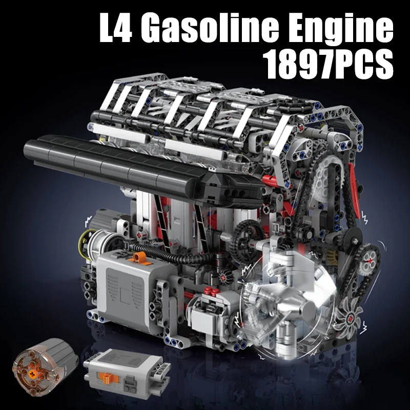 

1897PCS L4 Gasoline Engine Building Blocks Model Sets Motorized Simulation Assembly Bricks Toys Collection Ornament For Gifts