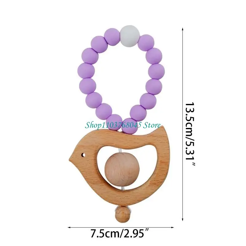 R53F 1pc Baby Teether Silicone Bracelet BPA Birds Animal Pendant Ring Teething view 6