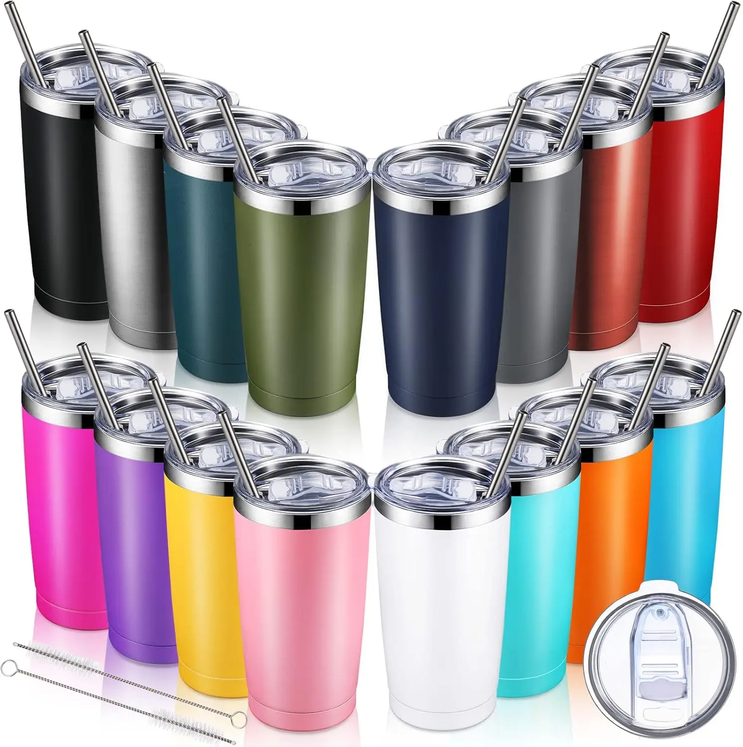 16 Pack Insulated Travel Tumblers 20 Oz Stainless Steel Tumbler Cup with Lid and Straw Powder Coated Coffee Mug for Cold