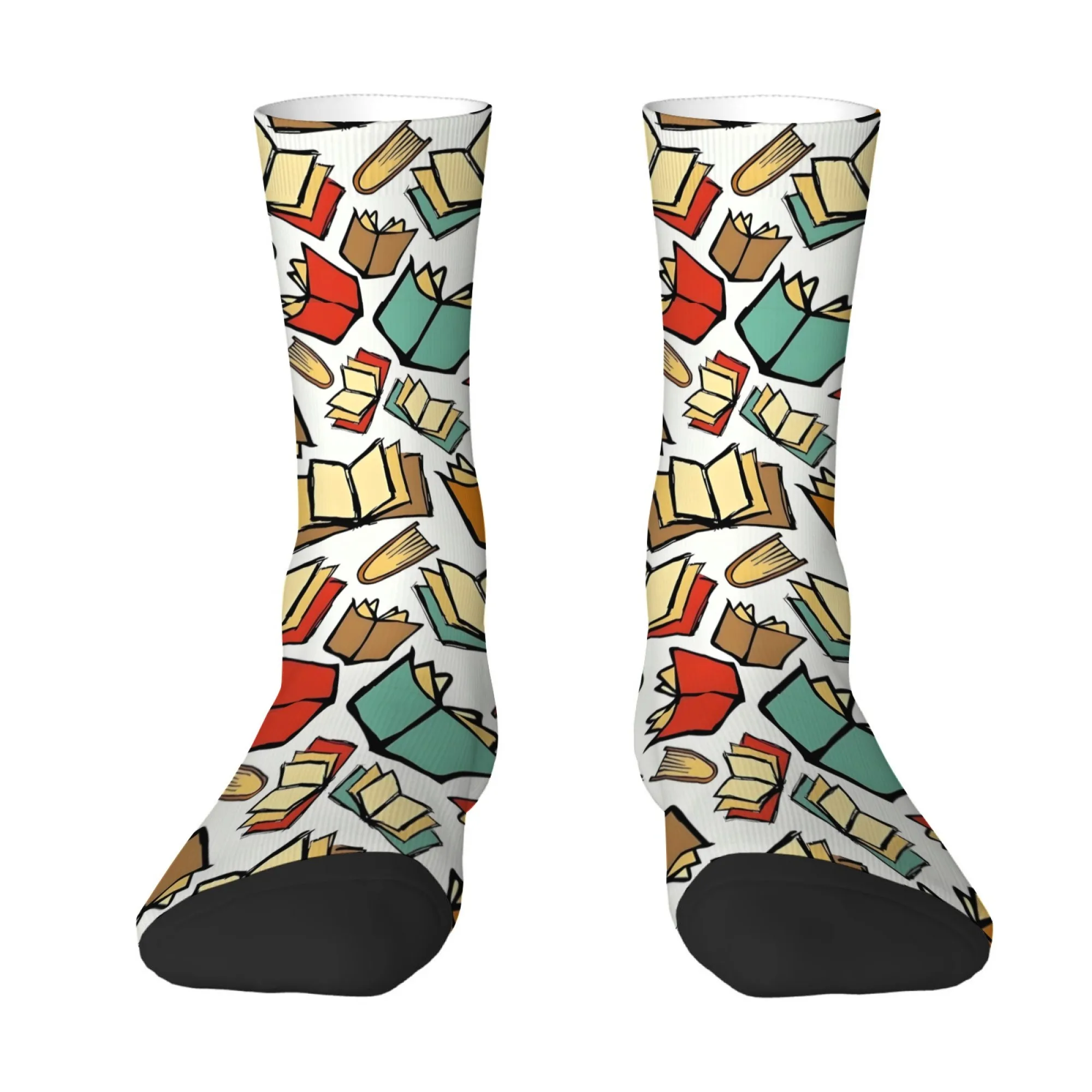Cartoon Hand-drawn Style All-over Book Print Men's Mid-calf Socks Soft and Comfortable Retro Harajuku Street Style Socks