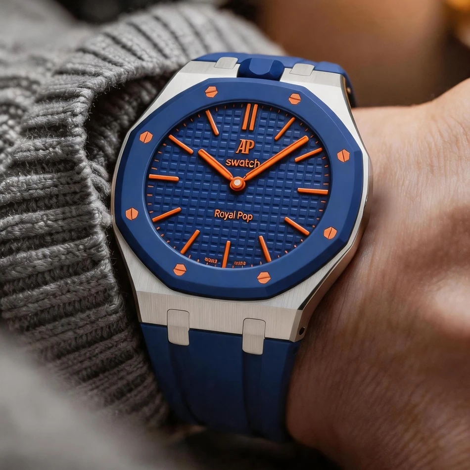 Correa de reloj de silicona y acero inoxidable para Swatch x AP Royal POP, juego de correa integrada con caja, kit de modificación para reloj de pulsera
