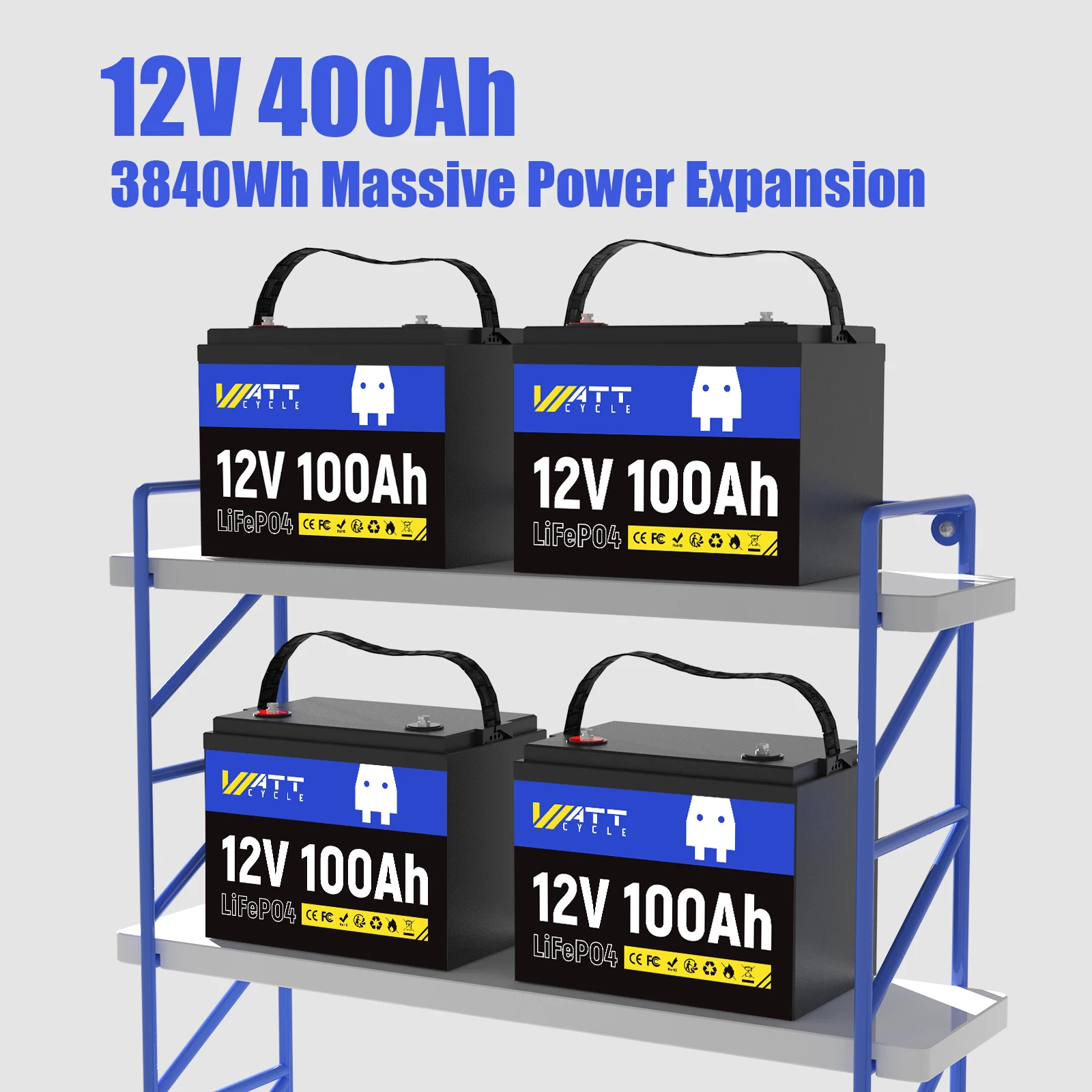 Wattcycle 4PCS 12V 100Ah Lithium Iron Phosphate Battery EVE Grade A Cells With BMS 100A Series or Parallel Connection LiFePO4