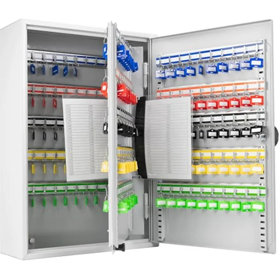 

Шкаф для ключей на 200 мест с RFID-замком, регулируемыми номерными крючками, цветными бирками для ключей, настенный стальной органайзер