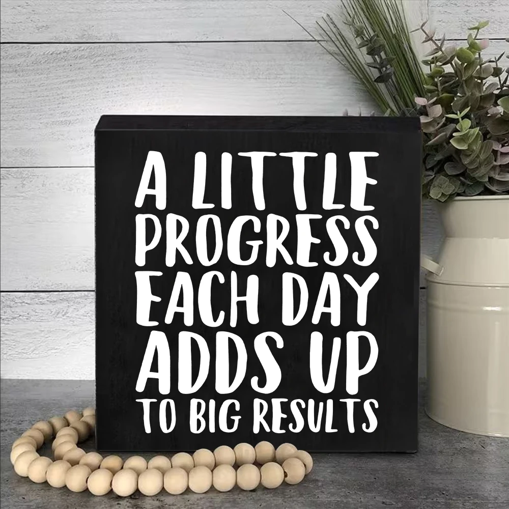 1 Piece Inspirational Quote Wooden Square Sign, Positive Mantra Plaque, Motivational Office Desk Accessory, Home & Office Sign