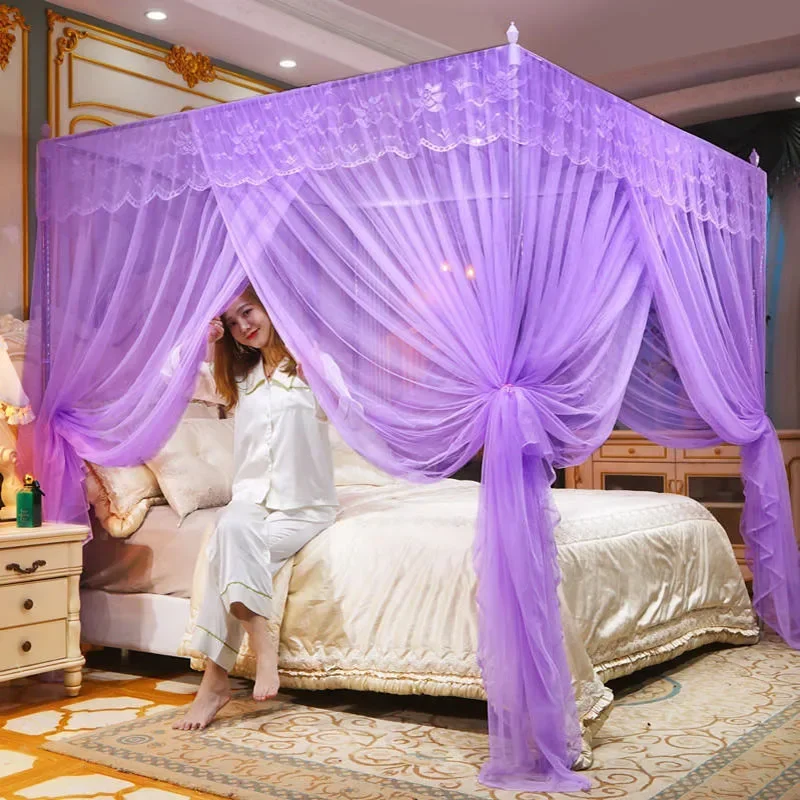 

Palace Mosquito Net with Thickened Stainless Steel Bracket 3 Door Floor Lace Bed Curtain Princess Single Double Bed Canopy Nets