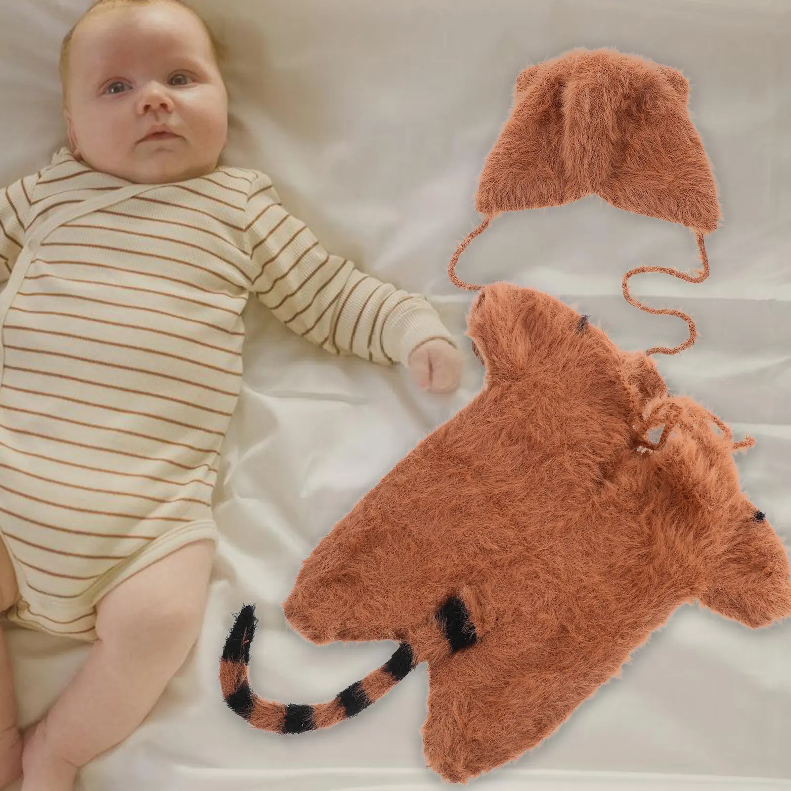 1Set Newborn Photo Shoot Outfit Knitted Tiger Romper Bodysuit with Matching Hat Ideal for Infant Photography Sessions Baby
