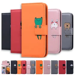 Flip Leather Phone Case for IPhone 16 15 14 13 12 11 Pro XR XS Max 6S 7 8 Plus Cute Funny Frog Cat Rabbit Dog Wallet Stand Cover