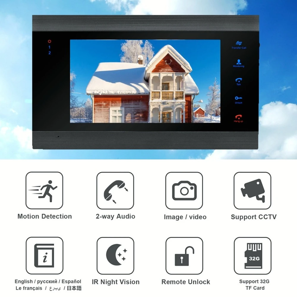 Anjielosmart Kamera Pengawas Interkom Video 7 Inci Perlindungan Keamanan Interkom Visi Malam untuk Apartemen