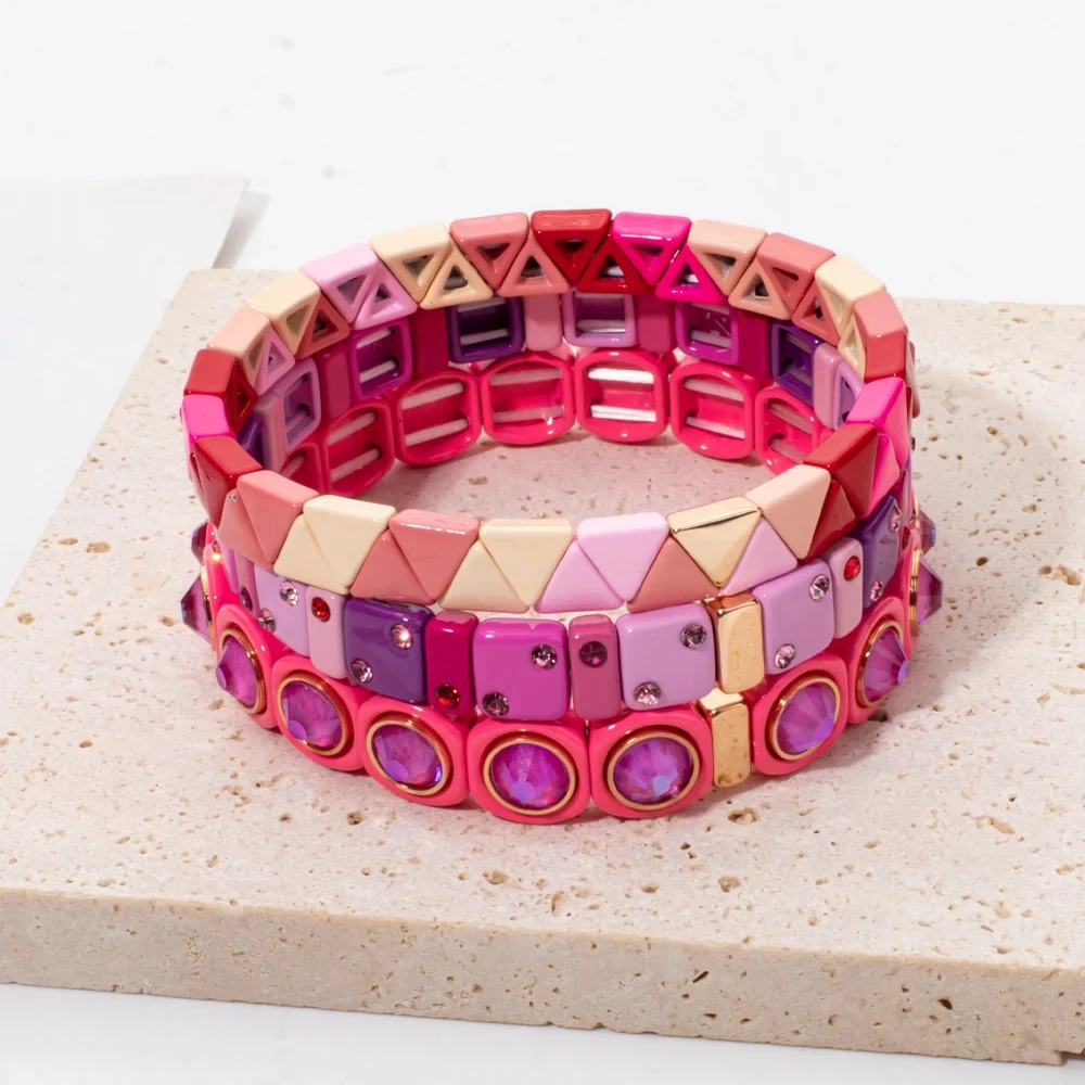 2024 Set di braccialetti in lega serie rosa perline di strass braccialetto elastico smaltato accessori per gioielli da donna