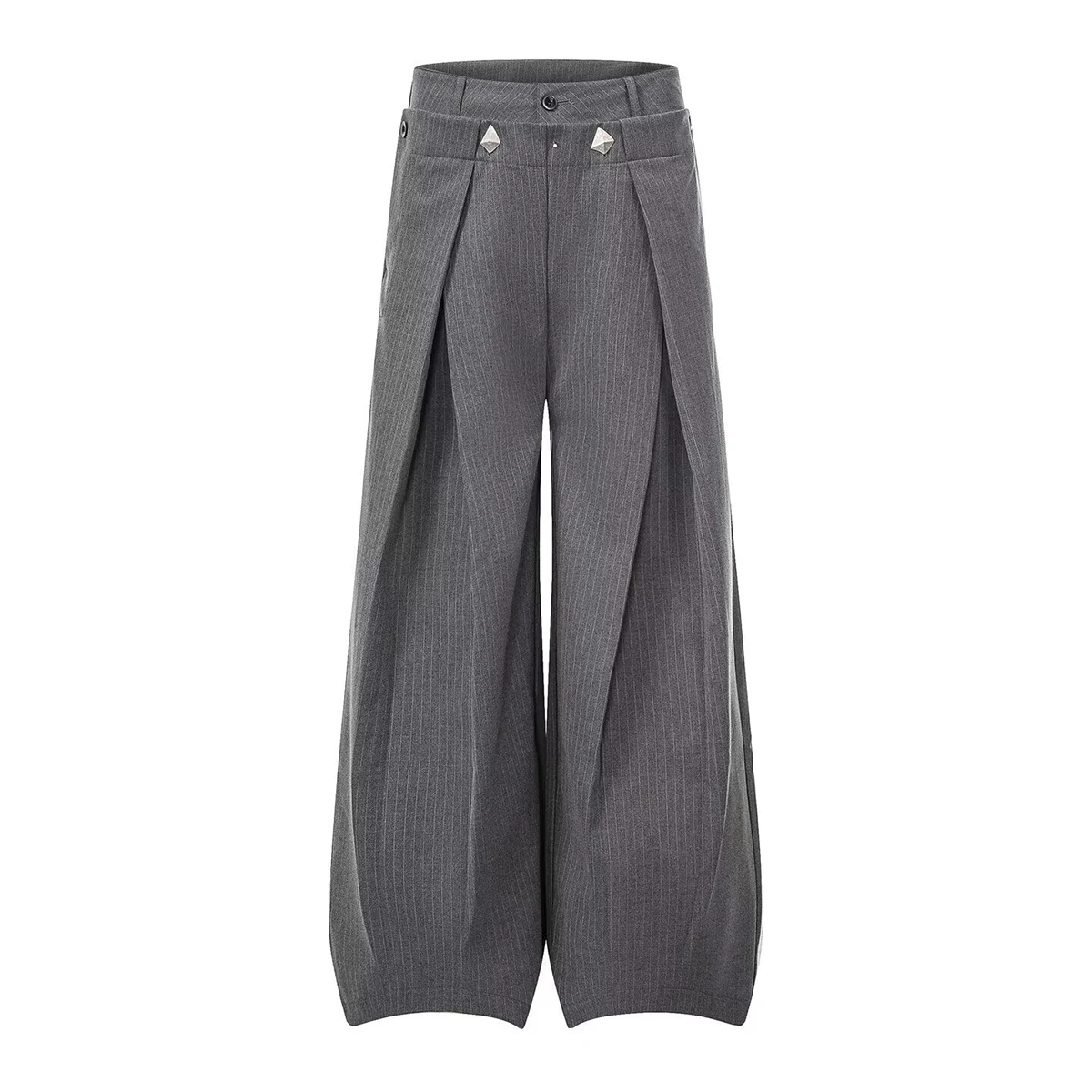 

Mens Old Money Gray Vertical Stripes Wide Leg Suit Pants High Waist Pleated Balloon Trousers Avant-Garde Relaxed Fit Dress Pants