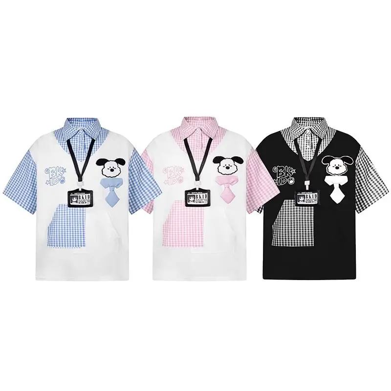 

Plaid Print Graphic T Shirts Women Clothing Street Hip Hop Vintage Patchwork Shirts for Women Clothes Casual Y2k Tops