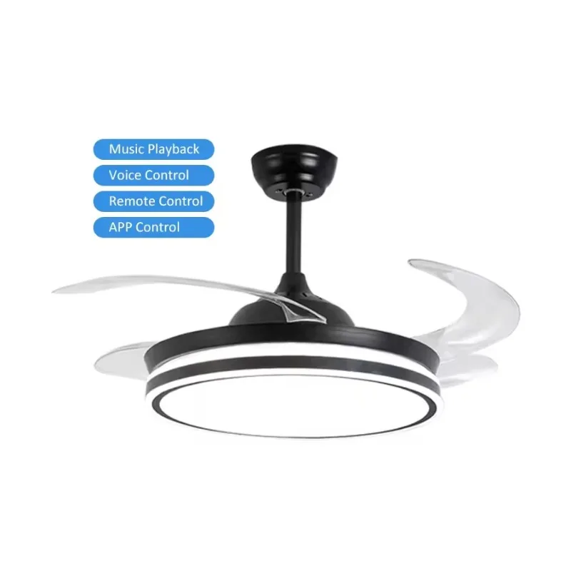 Modern 48 inch Ceiling Fan Smart 6 Wind Speed Energy Saving Remote Control Light Emitting Diode Cooling Fan Living Room