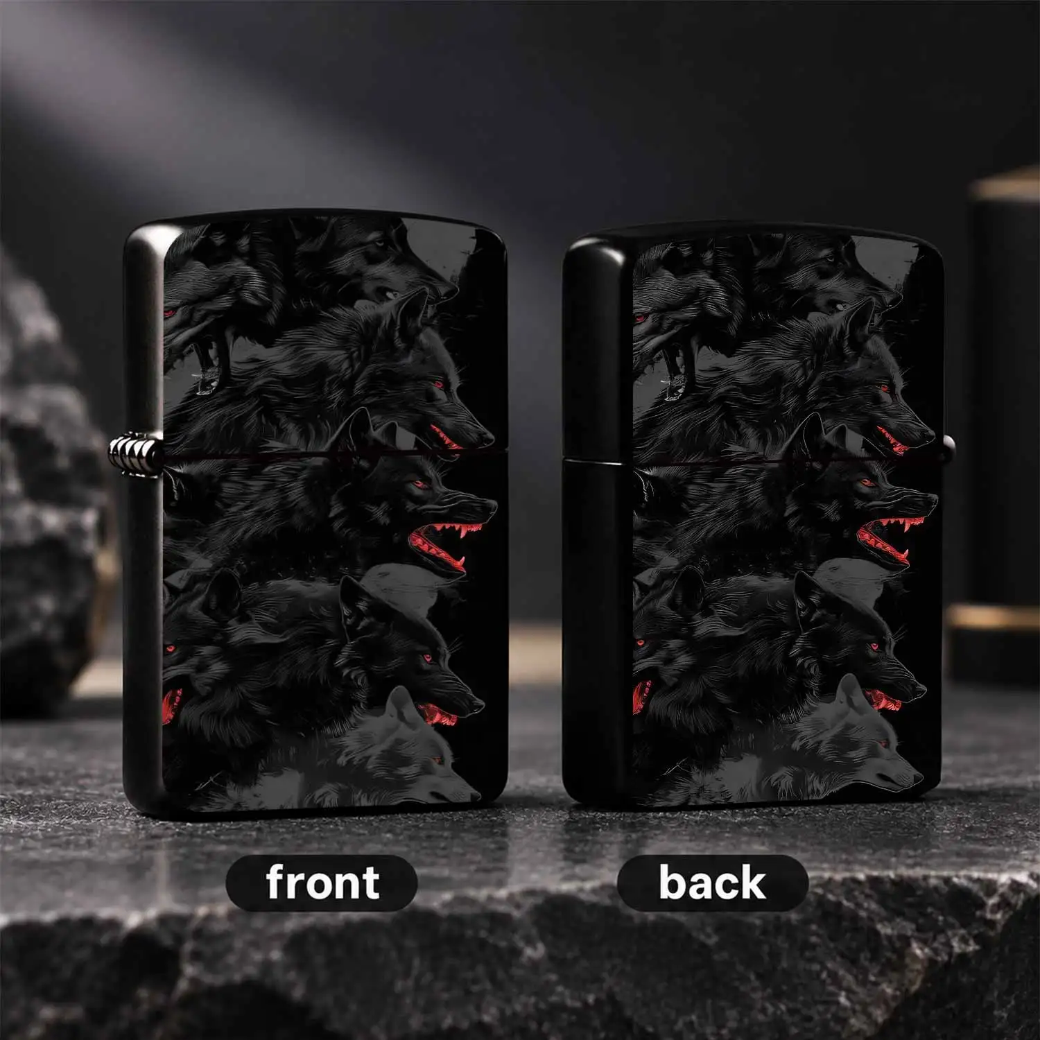 Stylish Black Wolf Pack With Red Eyes Pattern Lighter, Cool Aesthetic Portable Ignition Device For Daily Commute Outdoor Camping Party Gathering, Unique Decorative Practical Accessory Ideal As Thoughtful  A Humorous And Interesting Lighter
