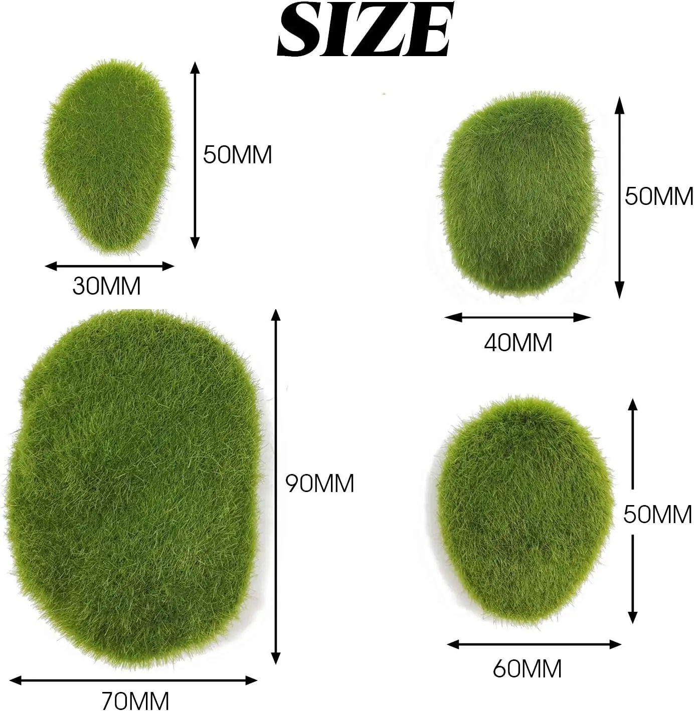 40PCS Artificial Moss Rocks 4 Sizes Green Moss Decor for Floral Arrangements Fairy Gardens and Crafting