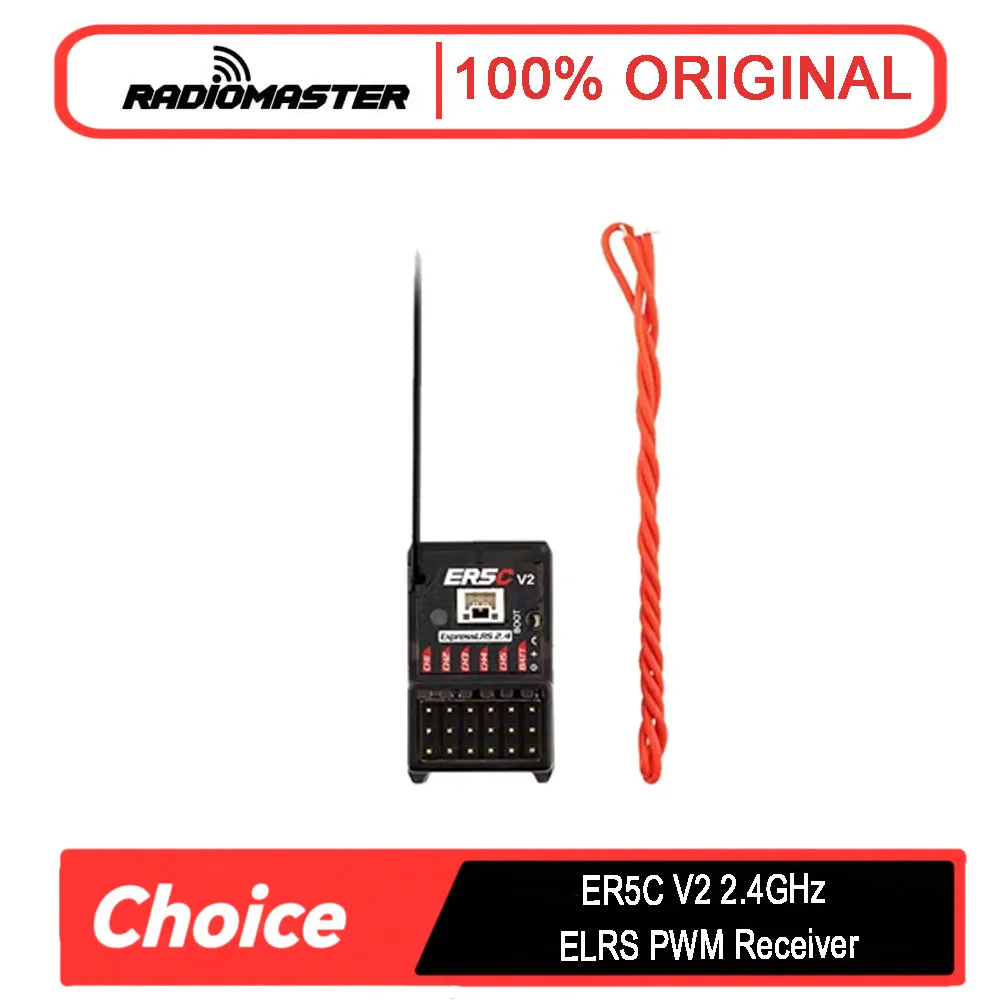 

Radiomaster ER5C V2.0 2.4GHz ELRS (ExpressLRS) 5CH PWM Receiver - Lightweight Stable RX for RC FPV Car/Boat/Truck/Multi-Robot