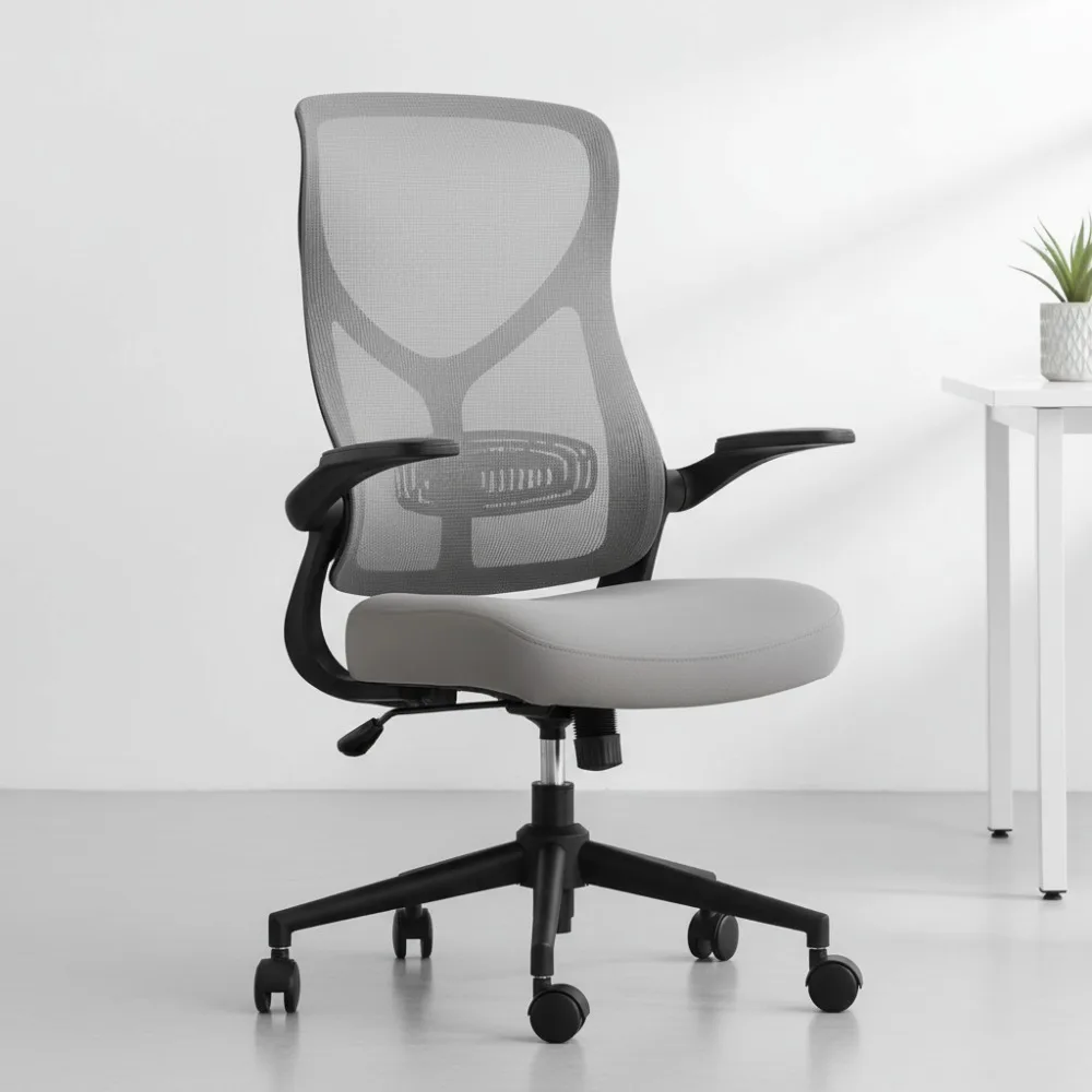 كرسي مكتب شبكي مريح عالي الظهر مع دعم قطني، أذرع قابلة للطي، 120 °   هزاز - مثالي للألعاب والمكتب المنزلي