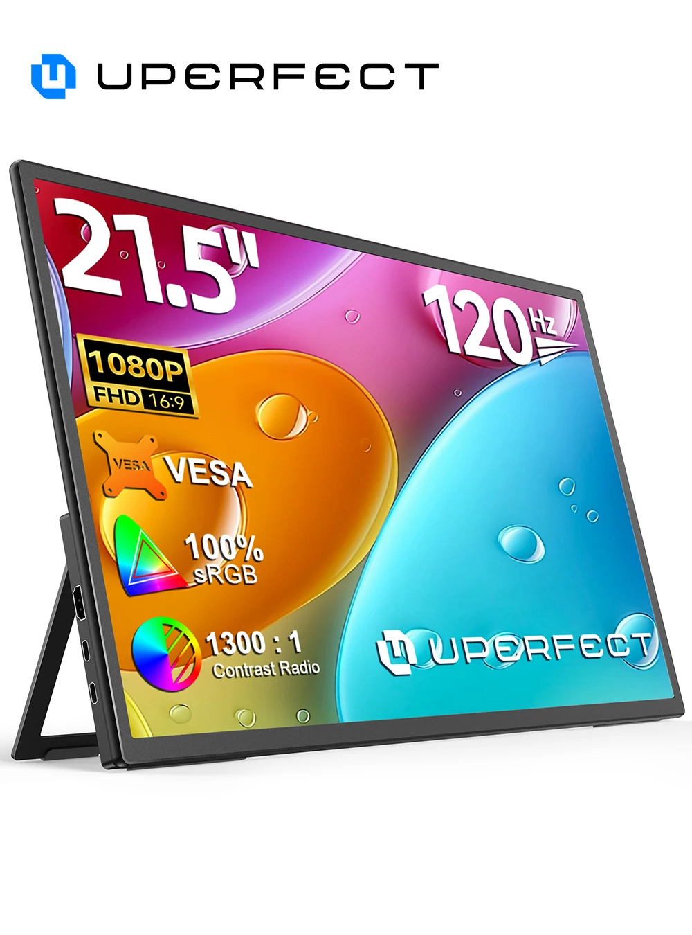 Monitor para juegos de computadora UPERFECT UMax 21 de 120 Hz con soporte ajustable VESA de 180°, pantalla portátil HDR de 21,5" y 1080P, USB-C, HDMI para computadora portátil, escritorio, Mac, PS5, Switch, Xbox
