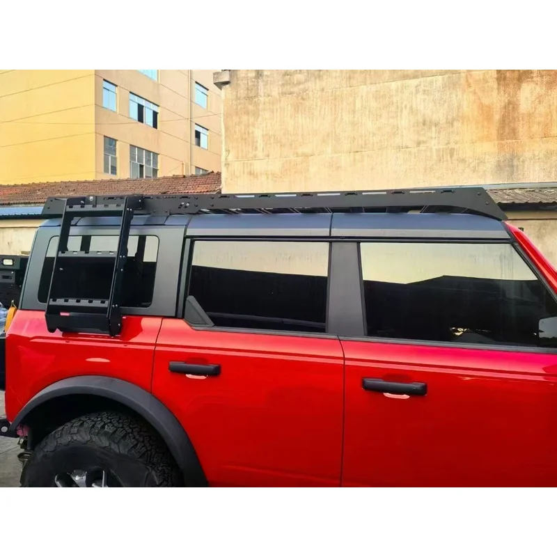 Hot Selling Heavy Duty Black Powder Coated Aluminum Roof Rack w/ Ladder Exterior Tuning Off-Road 100kg for Bronco 2021-2024 2/4D