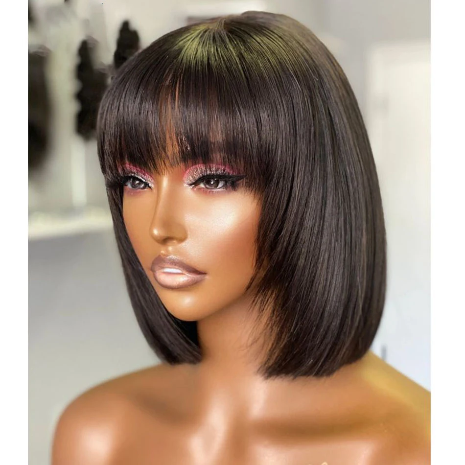 200 Density Bob Wigs Human Hair Wigs for Black Women Brazilian Full Machine Made Wig with Bangs Perruque Cheveux Humain