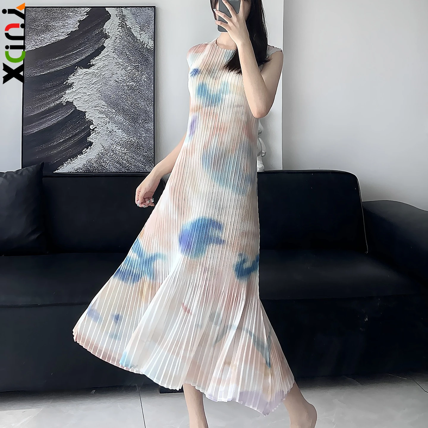 

YUDX Long Sleeve Pleated Set Fashion Light Floral Printed Top + Half Skirt + Dress Women's Three Piece Set 2024 Summer New