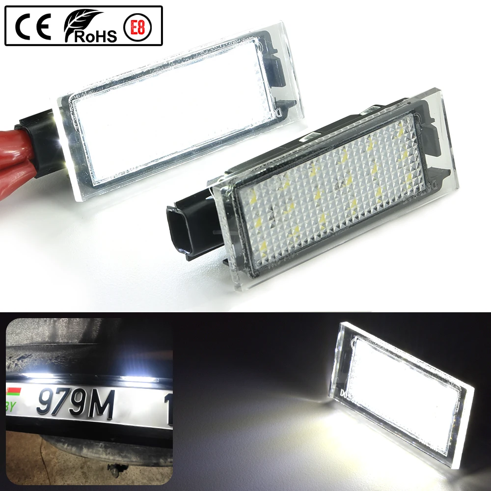 2Pcs Car LED Number License Plate Light For Renault Megane 2 Clio 3 Laguna 2 Espace 4 Twingo Master Vel Satis White 18LED Lamp