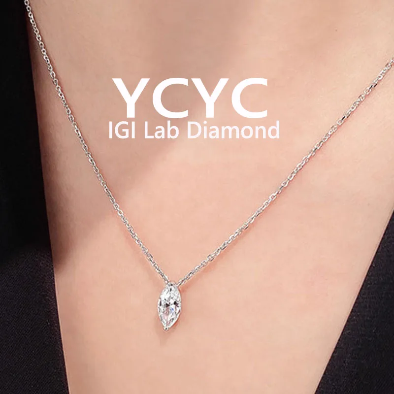 Popular Factory 1Carat Real Solid 14K White gold Lab grown dimaond necklace IGI Heart cut D color Wedding engagement necklace