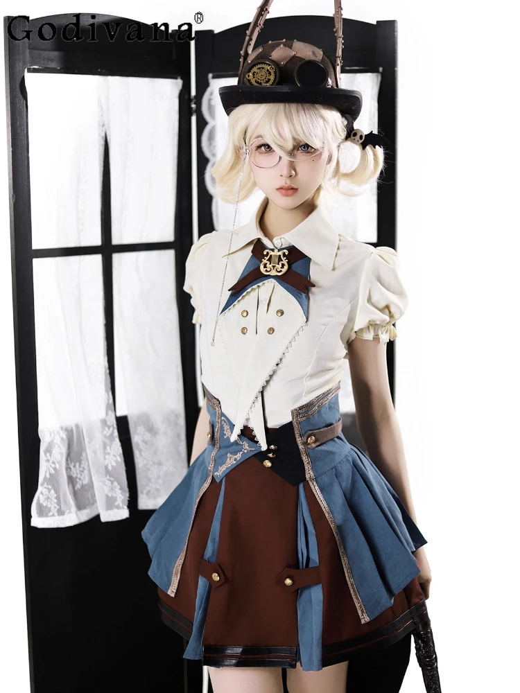 

Original Lolita Prince Cosplay Costumes Girl Short-sleeved Shirt SK Waist Seal Three-piece Set 2025 New Sweet Women's Cos Sets