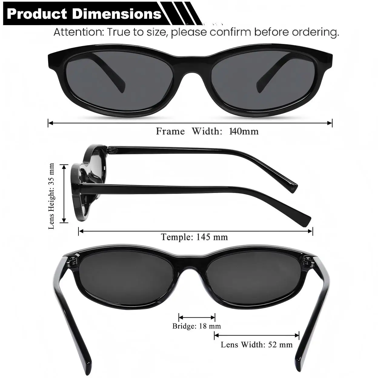 VOPHA 1 Pack Retro Oval Sunglasses for Women – 90s Cat Eye Lightweight Y2K Narrow Shades, UV Protection Trendy Sunnies