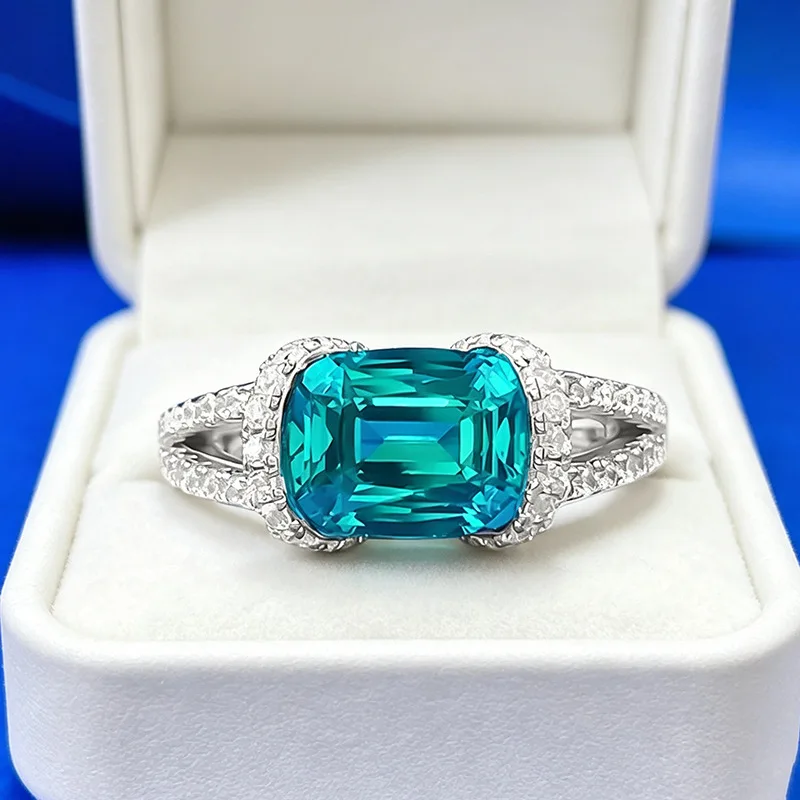 Luxury white gold solid platinum PT950 fat square 7*9mm tanzanite blue ring for women, high-end, versatile and white model