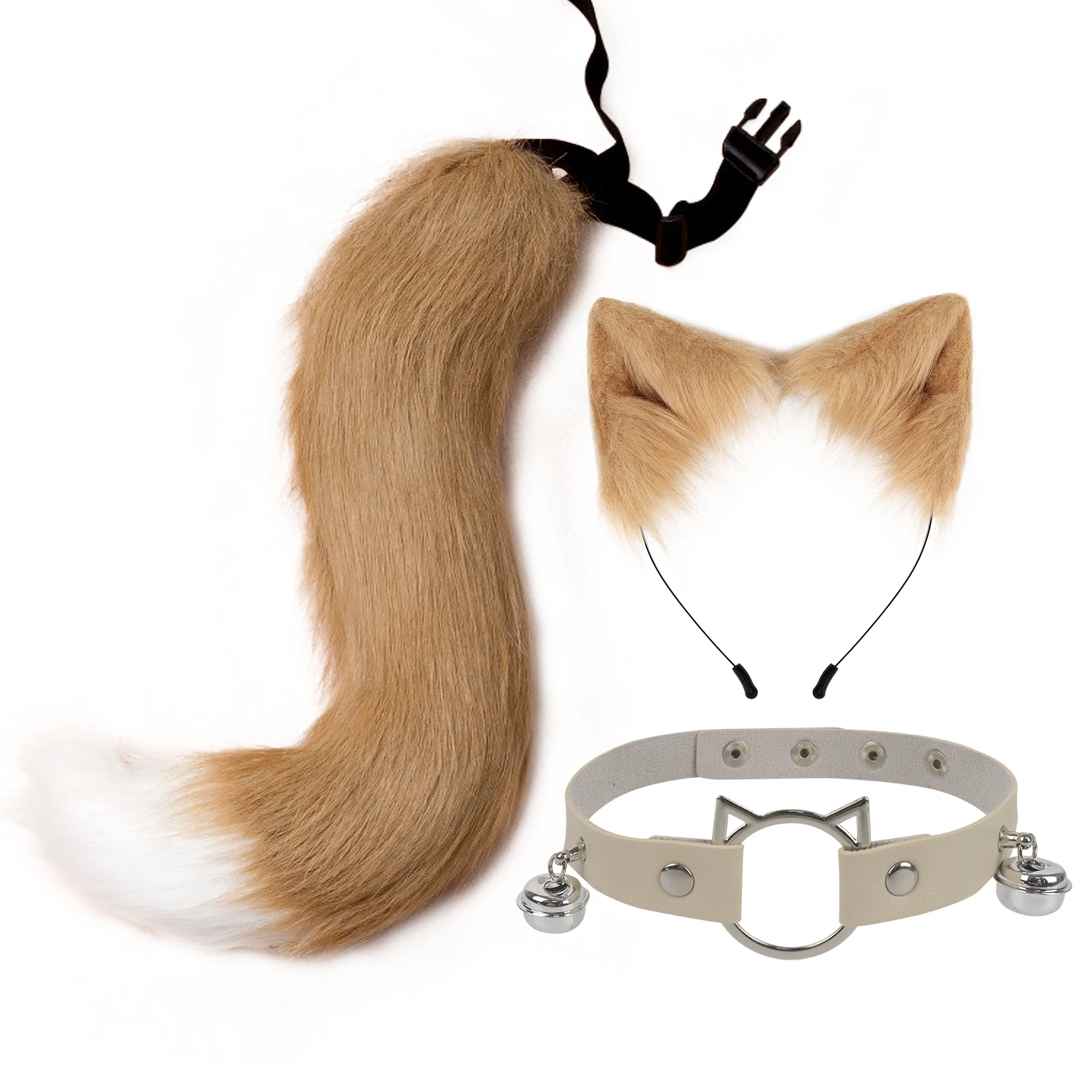 Cute frae Cat Ears Tail Set Handmade uniform Sexy lady Cosplay Accessories Japanese Style Adjustable Headband with Straps