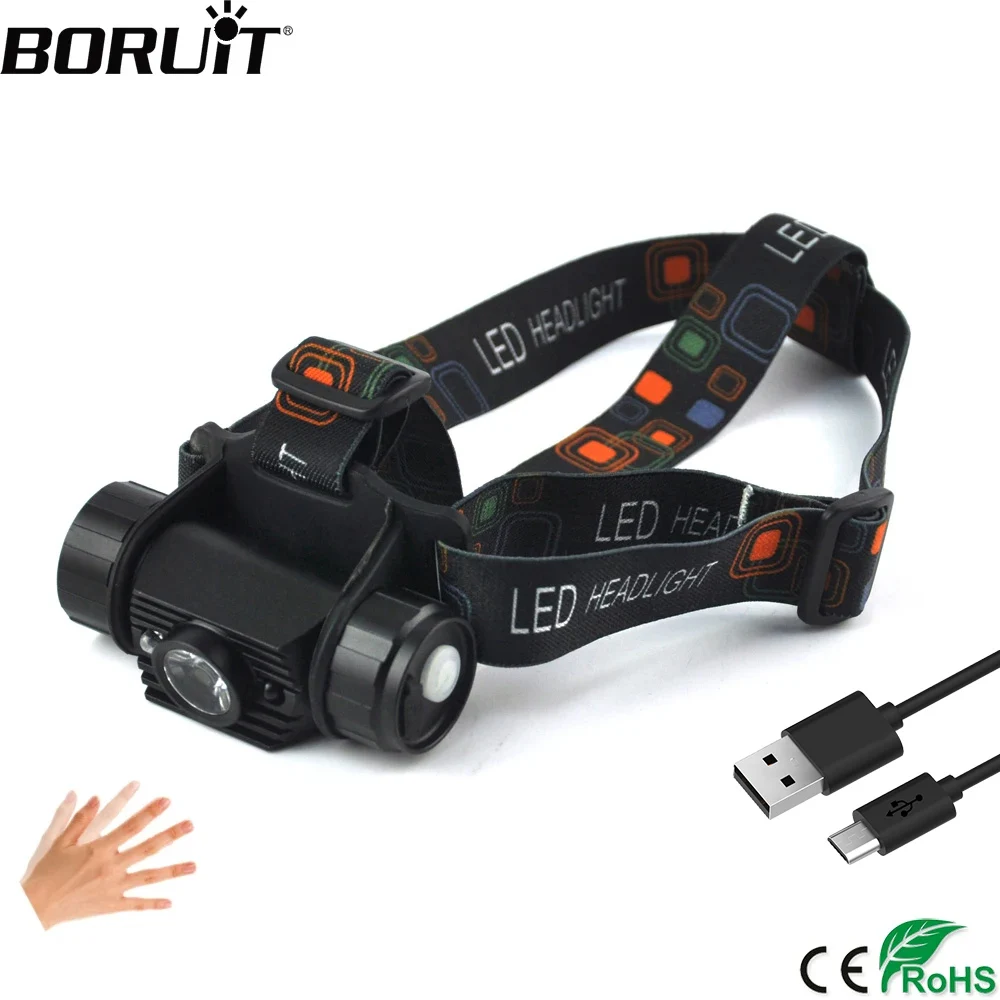 

BORUiT RJ-020 LED Induction Headlamp 1000LM Motion Sensor Headlight 18650 Rechargeable Head Torch for Camping Fishing Hunting