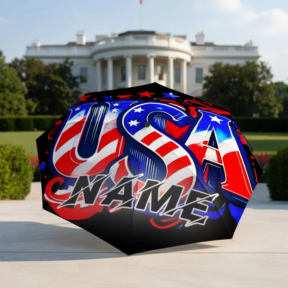 Custom Name umbrella, Patriotic USA Graphic Umbrella Design Fashion Fashion Folding Umbrella for Daily Use, Christmas Gift
