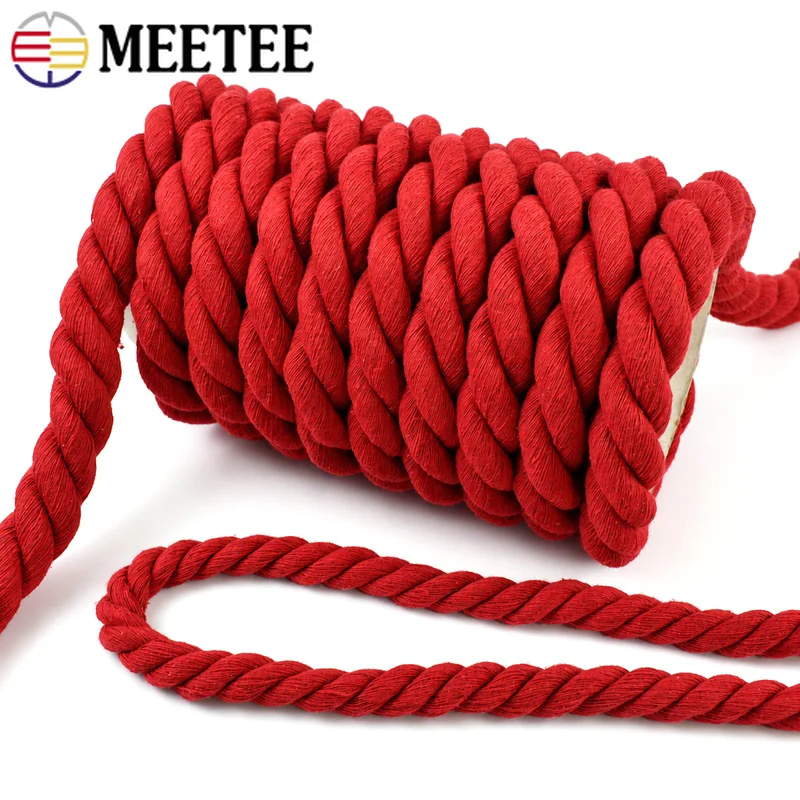 2/5/10Meter 5/8/12/20mm Red Twisted Cotton Cords for Bag Decoration Macrame Cord Knapsack Belt 3 Shares Braided Rope Sewing Yarn