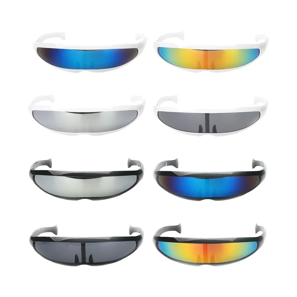 Lustige Kunststofffarbe verspiegelt einzelne Linse Visier Sonnenbrille Cyclops Cosplay Frauen Männer Party Brillen für Jungen