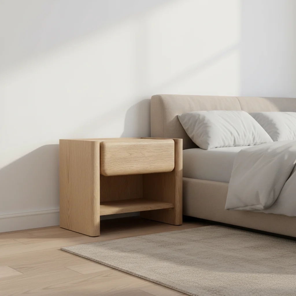 Modern Style Bedroom Furniture Sets Oak Wood Open Storage Nightstands