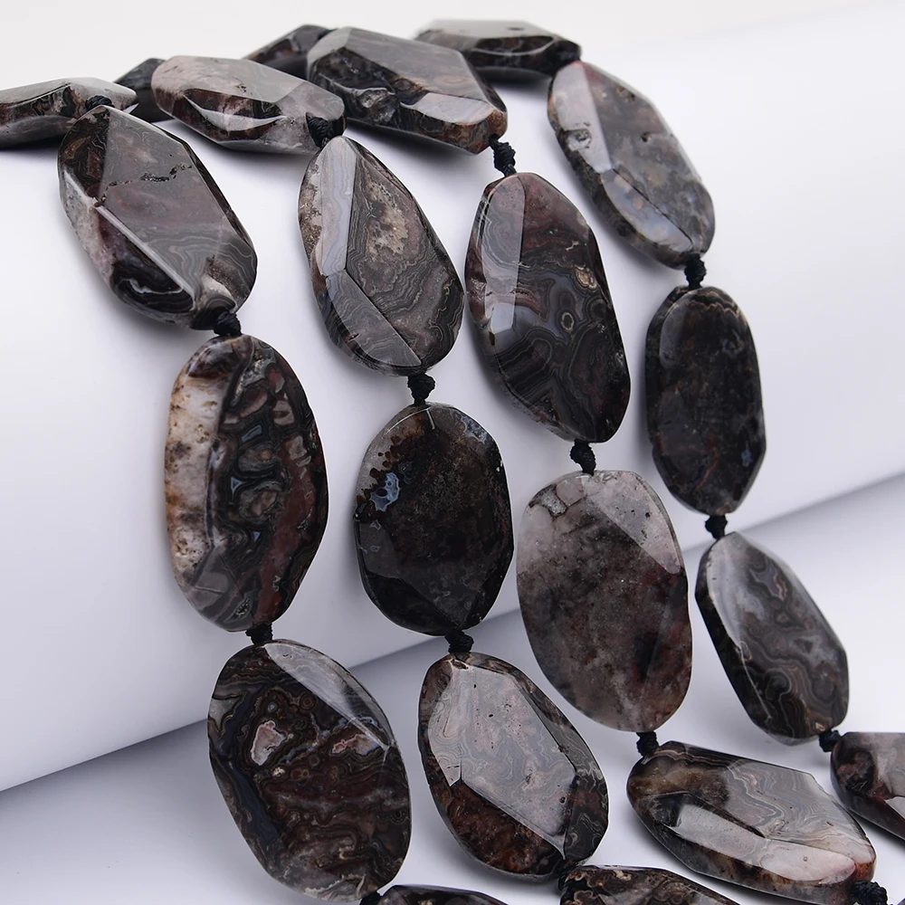 APDGG Large Natural Black Chrysanthemum Stone Coral Jaspers Chunky Slice Loose Pendant Beads 17