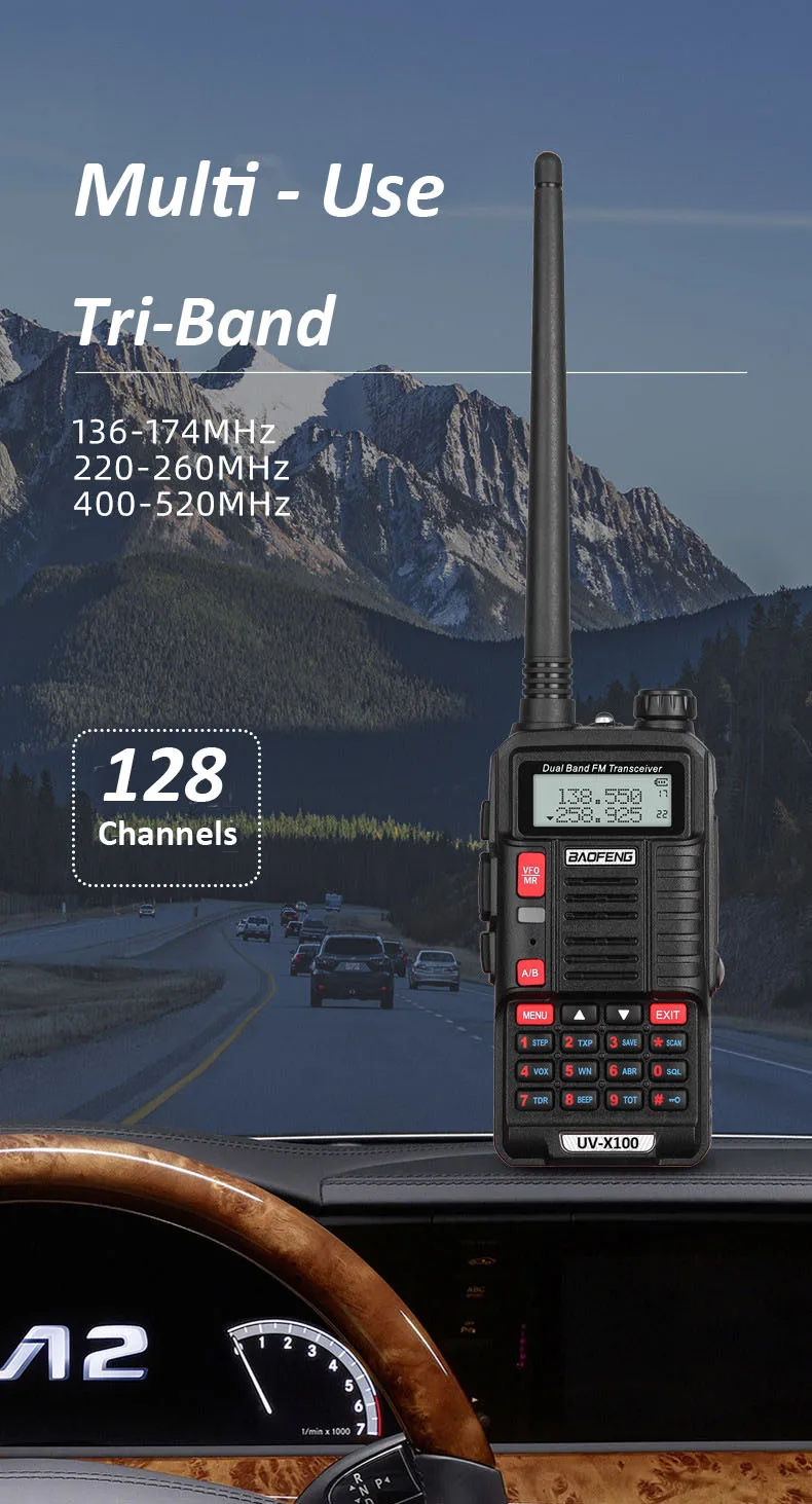 2024 Baofeng UV X100 Talkie Walkie Long Range 50KM max Dual Band Ham CB Radio HF Transceiver Wireless Set USB Fast Charing