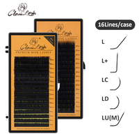GLAMLASH L/L+/LC/LD/LU/M Curl Mink Eyelashes Extension 16rows/tray Mix Matt Black Individual N/L Curl Makeup False Lashes