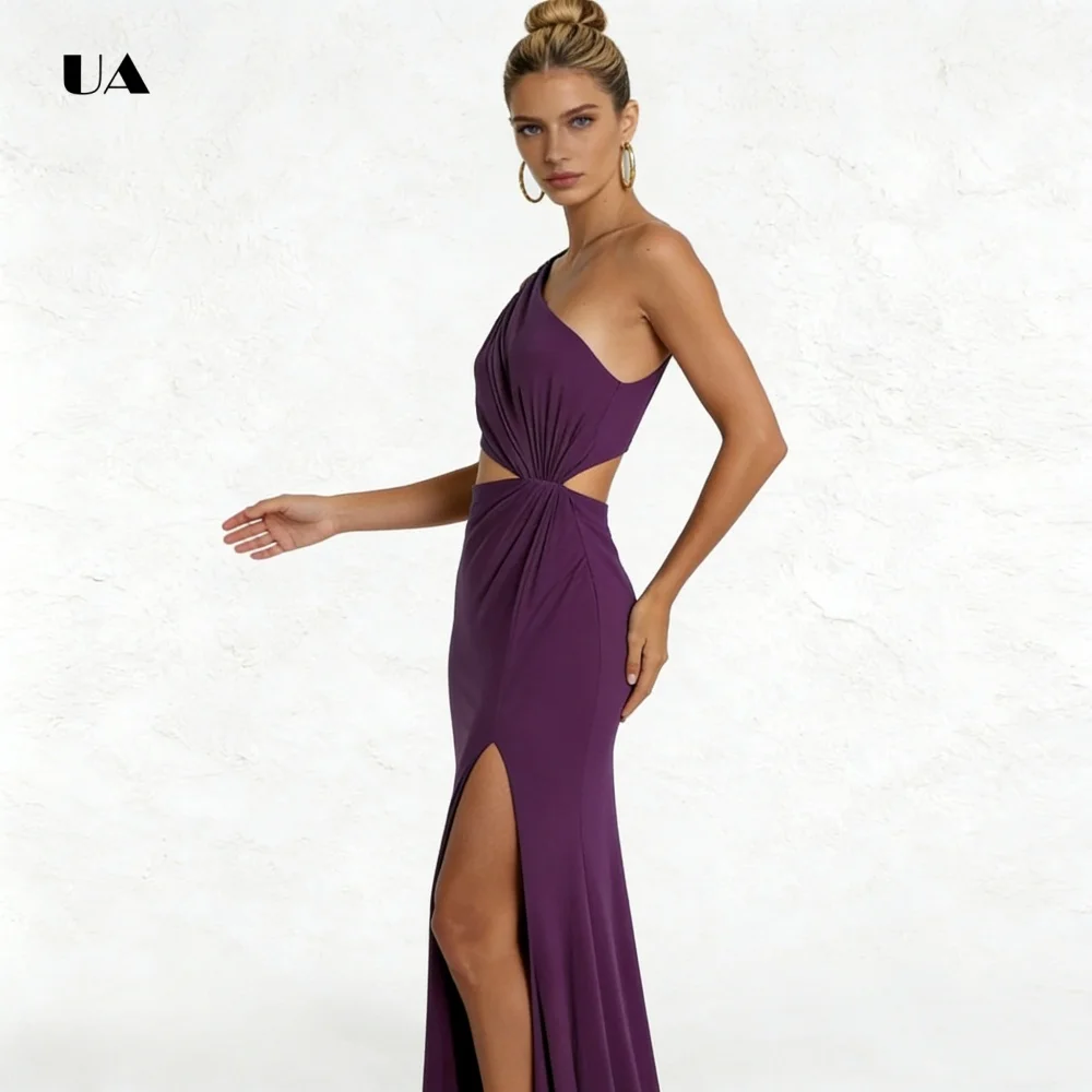 ULBYANRY Straight Prom Dress with Asymmetrical Collar Solid One-shoulder Cut Out Evening Dress Slit Ruched Customized Party Gown